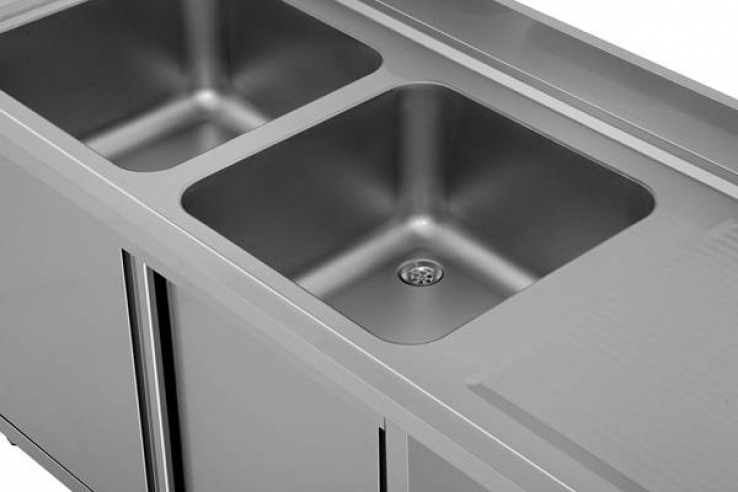 Spülenunterschrank 2 Schalen 180x70x85cm rechts Gastronomie