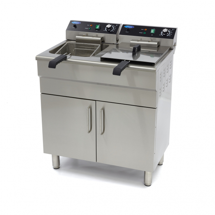 Fritteuse 2 x 16L mit Ablasshahn und Ständer - Professionelle Doppel-Fritteuse für die Gastronomie