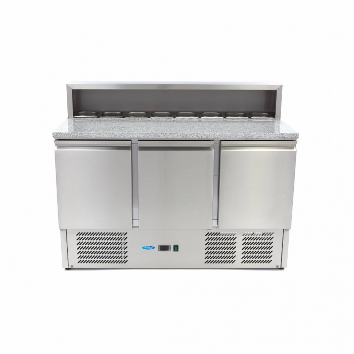 Pizzakühltisch - 137 cm - 3 Türen - Passt 8 x 1/6 GN - inkl. Edelstahlabdeckung