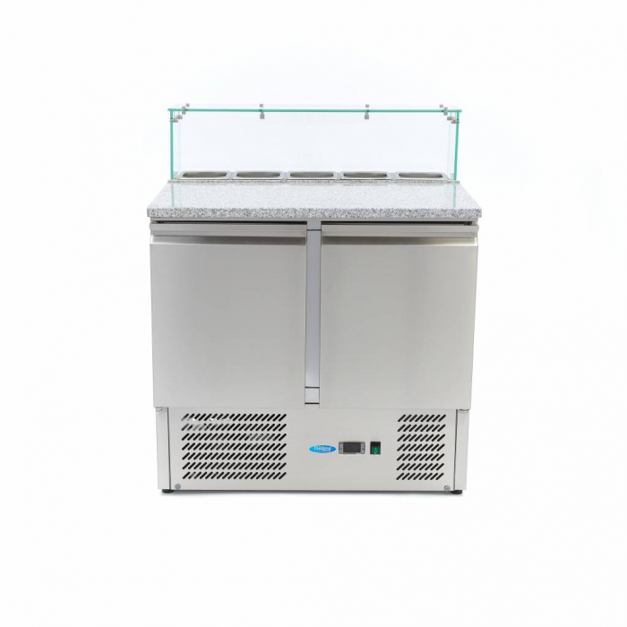 Pizzakühltisch - 90 cm - 2 Türen - Passt 5 x 1/6 GN - inkl. Glasabdeckung