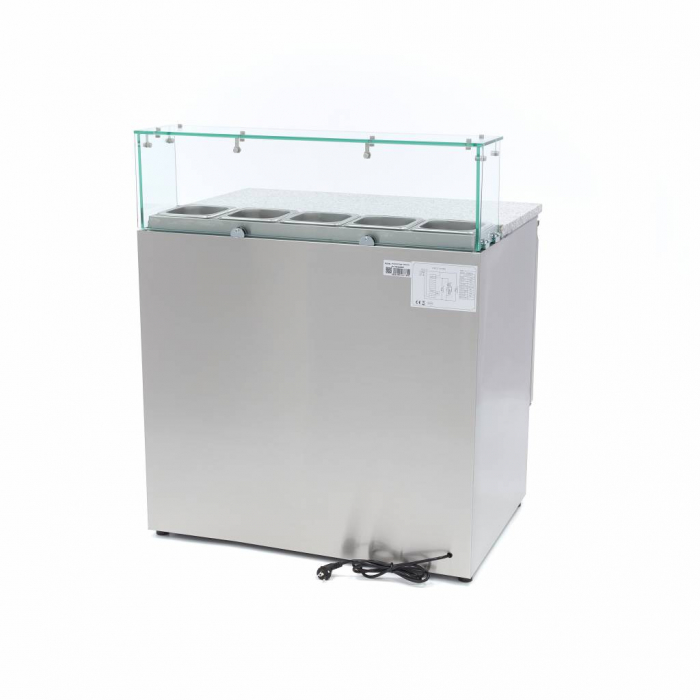 Pizzakühltisch - 90 cm - 2 Türen - Passt 5 x 1/6 GN - inkl. Glasabdeckung