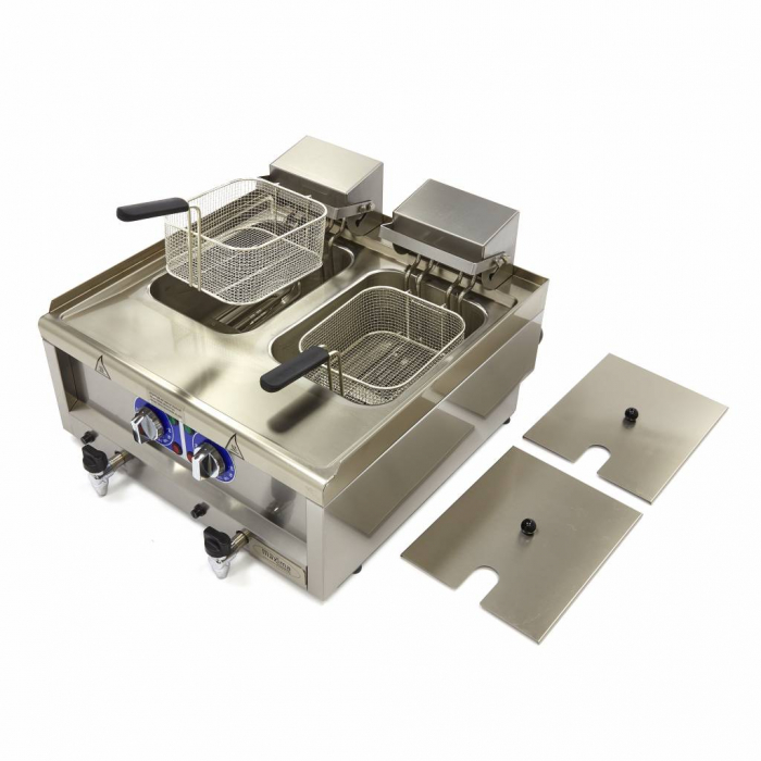 Fritteuse - 2 x 10L - 2 Körbe - mit Ablasshahn - 400V