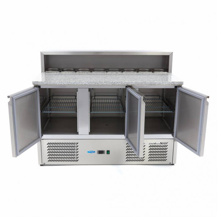 Pizzakühltisch - 137 cm - 3 Türen - Passt 8 x 1/6 GN - inkl. Edelstahlabdeckung