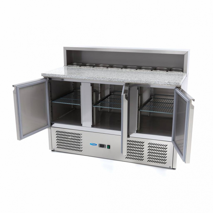 Pizzakühltisch - 137 cm - 3 Türen - Passt 8 x 1/6 GN - inkl. Edelstahlabdeckung