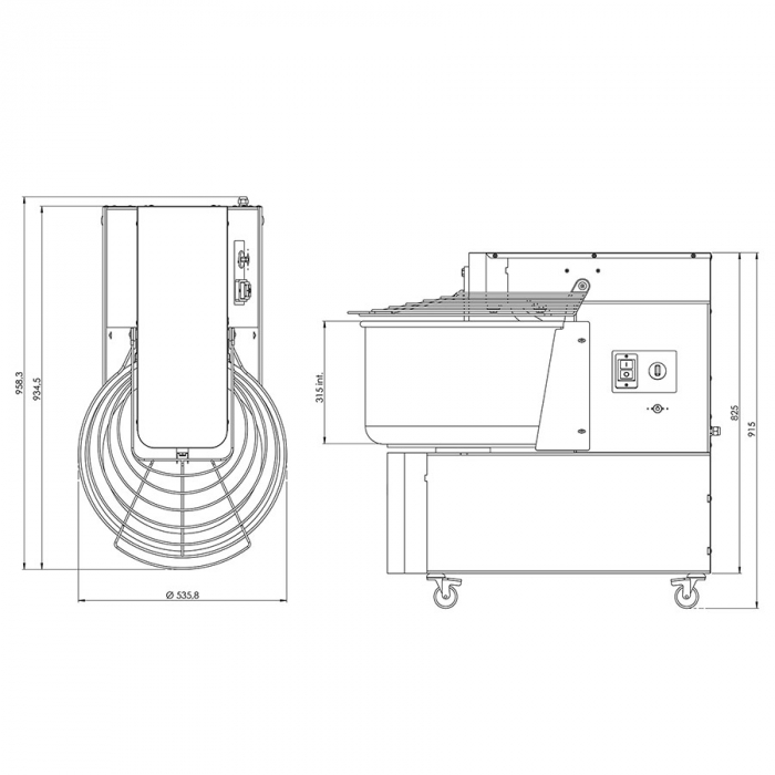Spiralteigkneter auf Räder | 48 kg/60 Liter | 2 Geschwindigkeiten | mit Timer