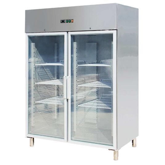 Umluft Edelstahl Kühlschrank mit Glastür GN2/1 1333 L | -2° bis +8°C