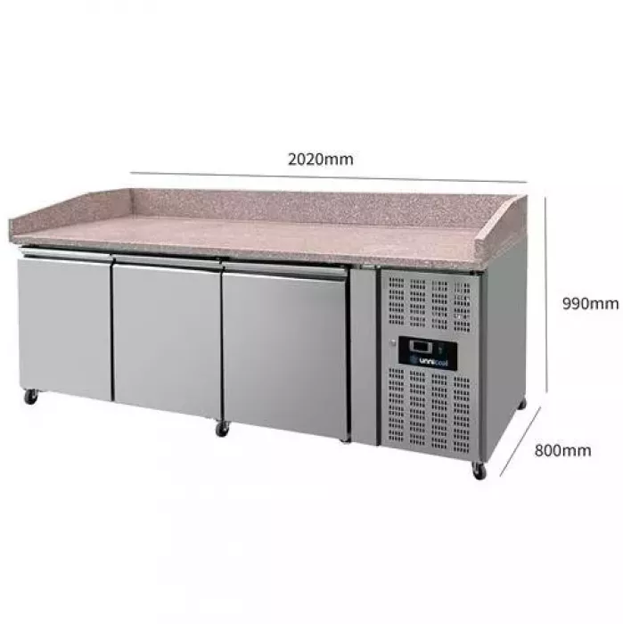 Pizza Kühltisch 3 Türen 202x80x100cm 580L Edelstahl Umluft