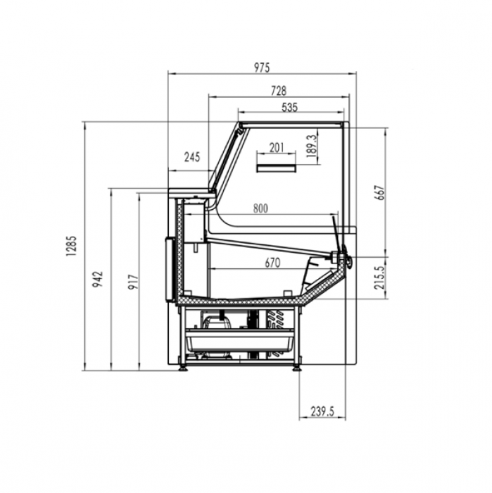 Fleischtheke LILA 1580 mm – 140 Liter, LED, Edelstahl, Marmor