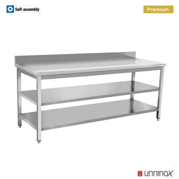 Arbeitstisch 160x60x85 cm mit Aufsatz und Doppelregal, Spritzschutz