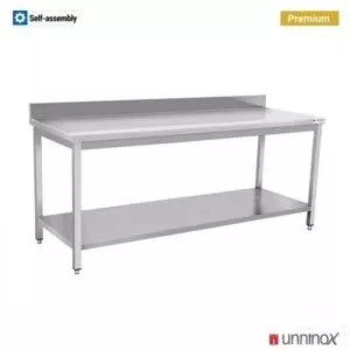Arbeitstisch 700 mit Rückwand und Untergestell 90x70x85cm Edelstahl