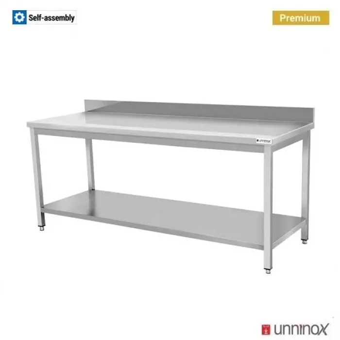 Arbeitstisch 700 mit Aufkantung und Grundboden 180x70x85cm Edelstahl