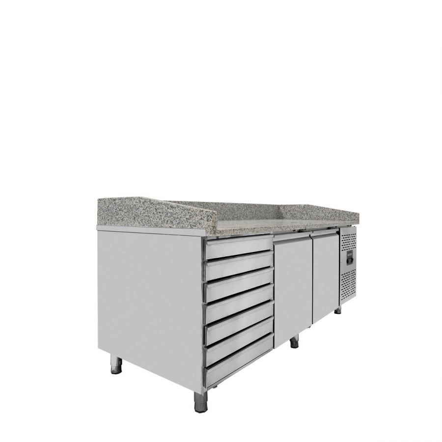 EASYLINE Pizzakühltisch 800 / 2-türig & 7 Schubladen "grau"