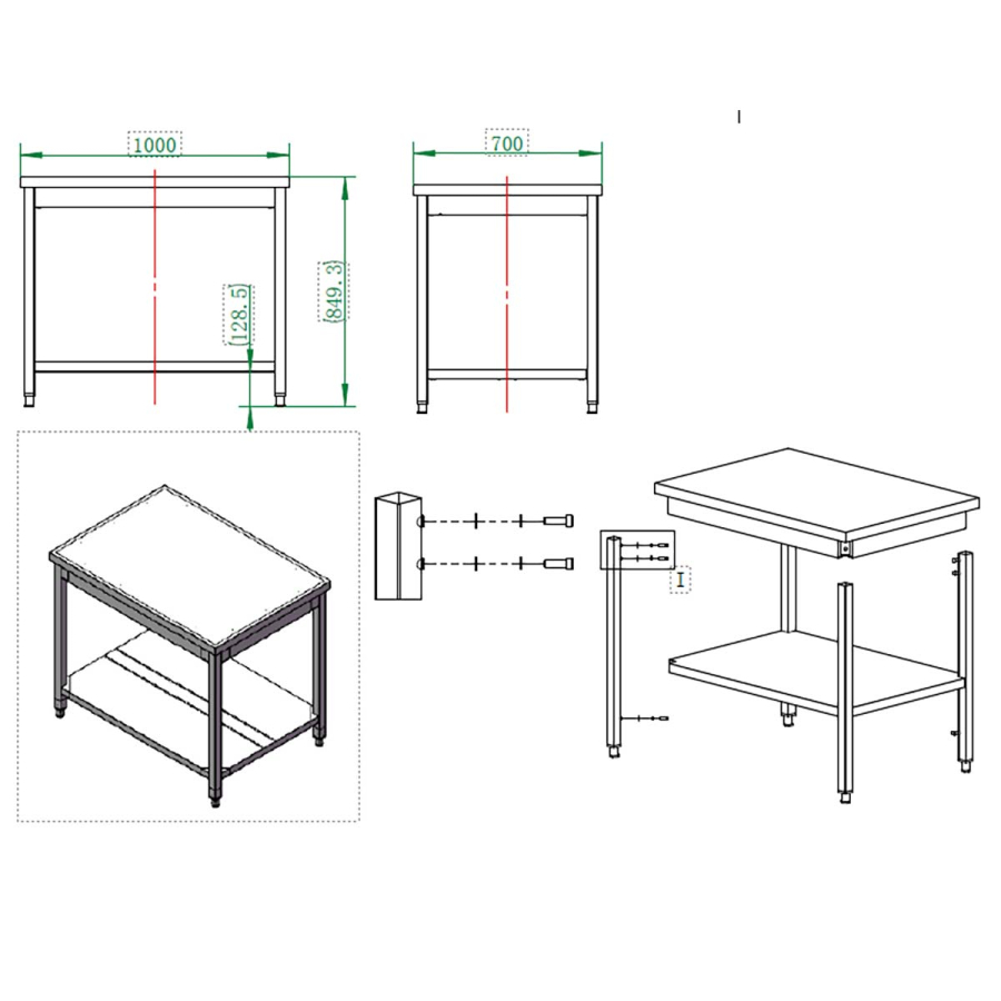 EASYLINE werktafel 700 / met basisbodem B:1000