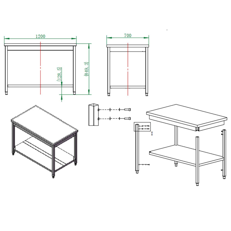 EASYLINE werktafel 700 / met basisbodem B:1200