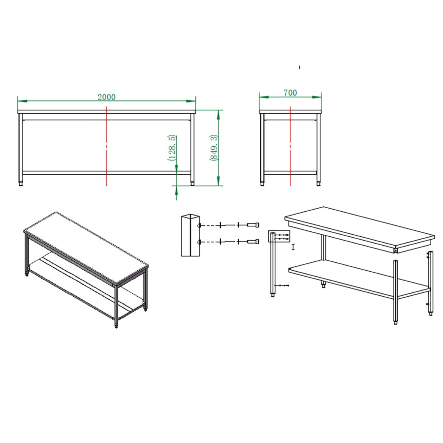 EASYLINE werktafel 700 / met basisbodem B:2000