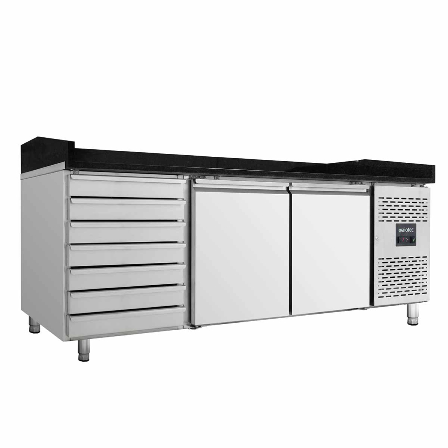 EASYLINE Pizzakühltisch 800 / 2-deurs & 7 laden "zwart"