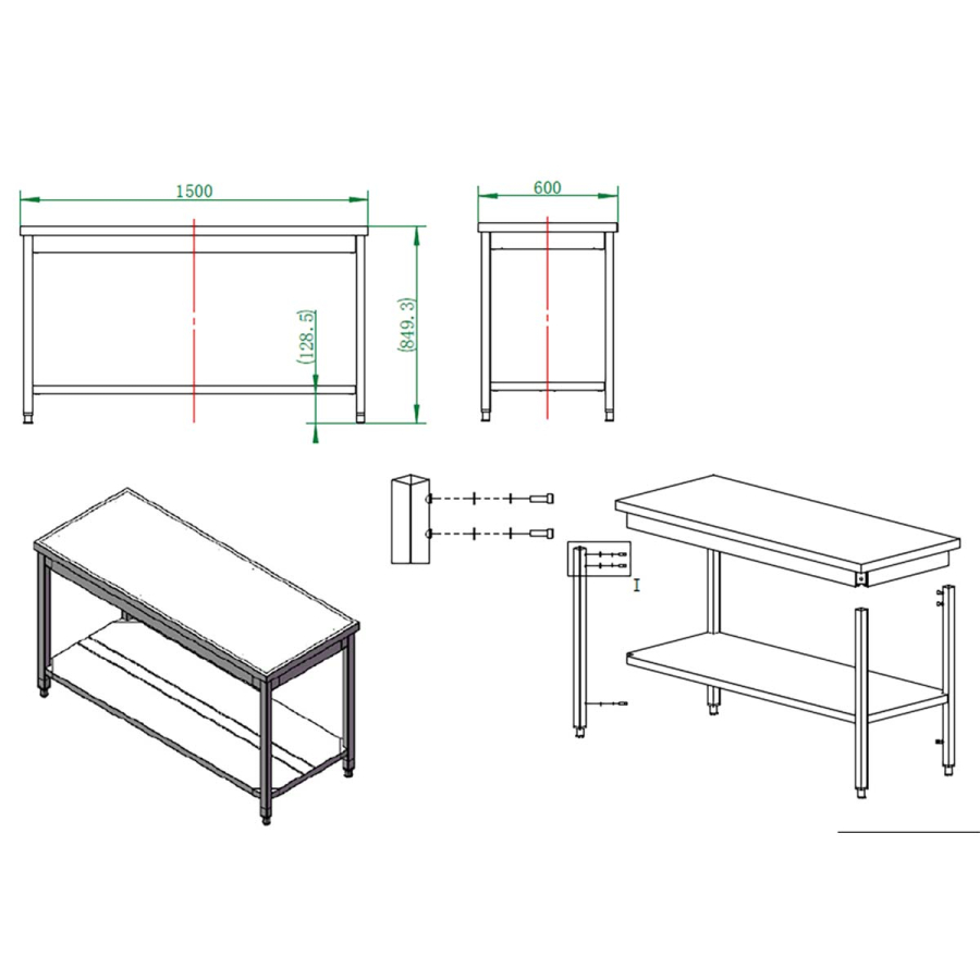 EASYLINE werktafel 600 / met basisbodem B:1500