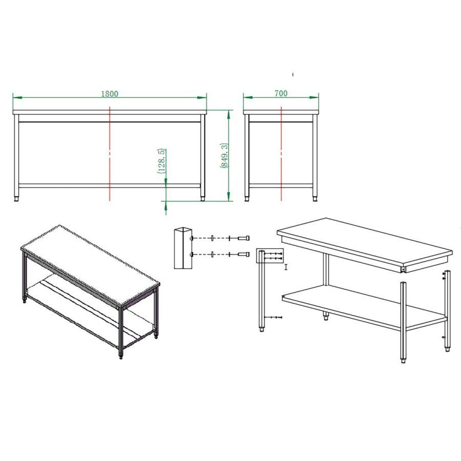 EASYLINE werktafel 700 / met basisbodem B:1800