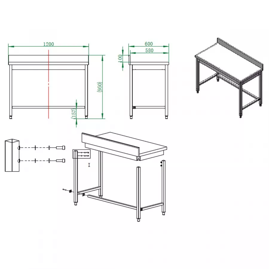 EASYLINE Arbeitstisch 600 / unterfahrbar mit Aufkantung B:1200