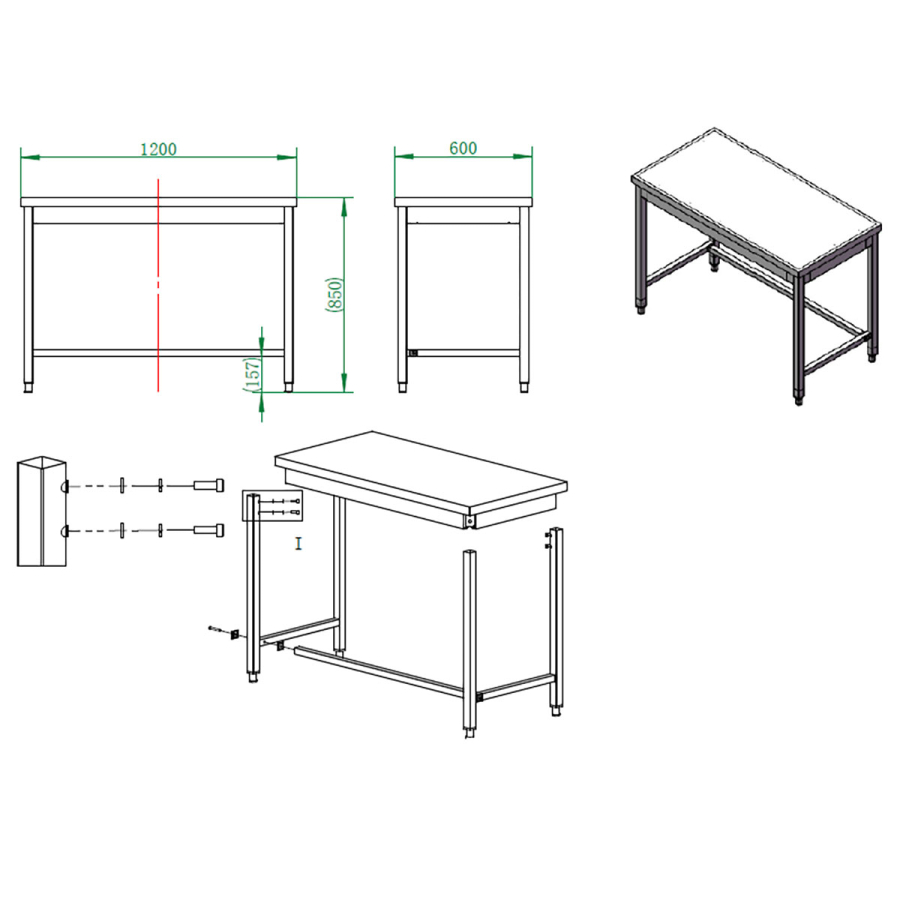 EASYLINE Arbeitstisch 600 / unterfahrbar B:1200
