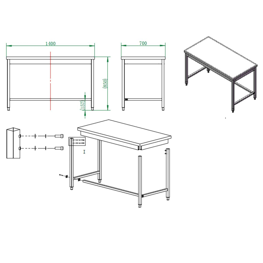 EASYLINE werktafel 700 / onderrijdbaar B:1400