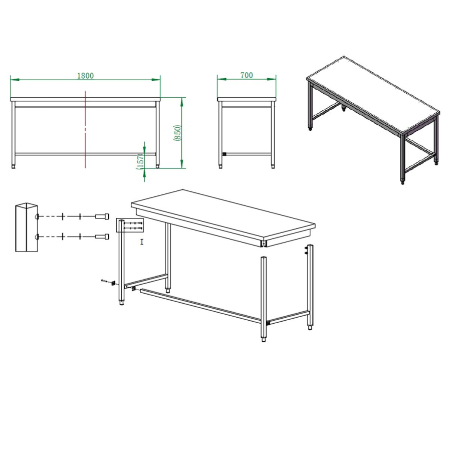EASYLINE werktafel 700 / onderrijdbaar B:1800