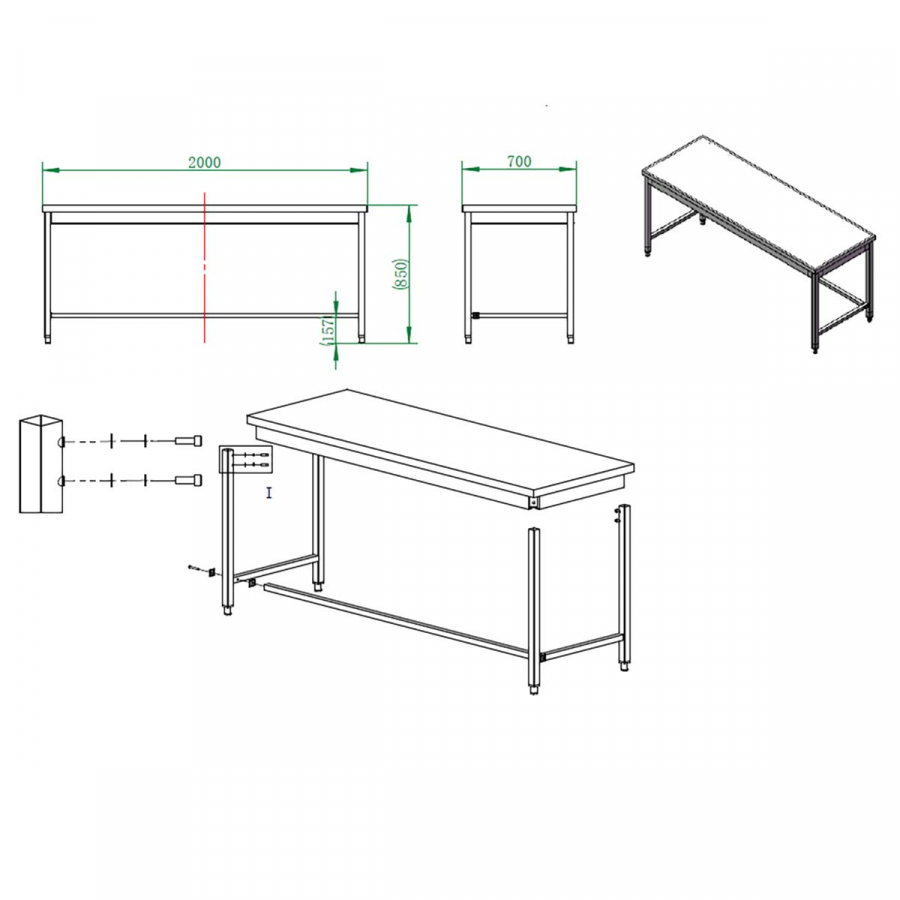 EASYLINE Arbeitstisch 700 / unterfahrbar B:2000