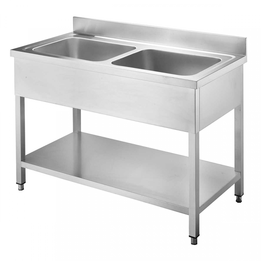 Spültisch Easyline 600 mit 2 Becken - B 1200 - Gastro Edelstahl Spültisch