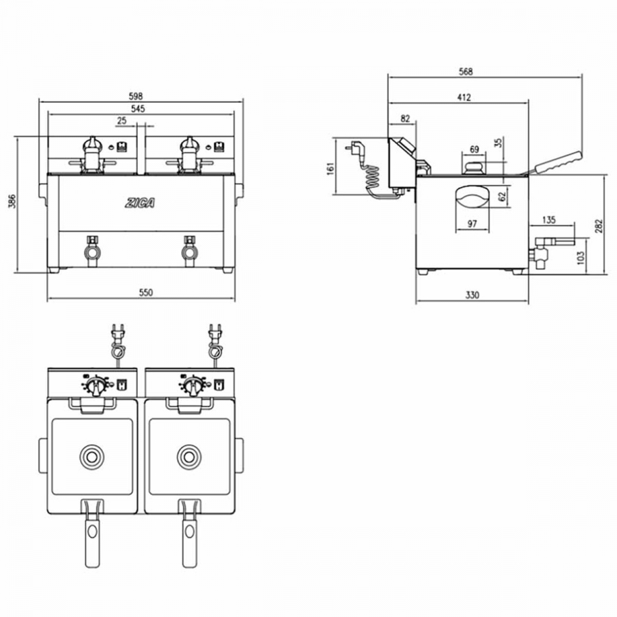 EASYLINE Elektro Fritteuse 2 Becken mit Ablasshahn 10+10 Liter EASYLINE Elektro Fritteuse 2 Becken mit Ablasshahn 10+10 Liter
