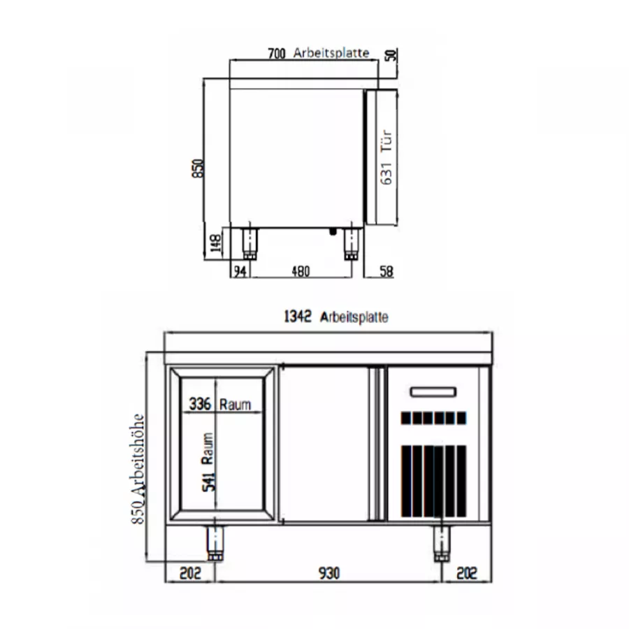 TOPLINE Kühltisch 700 / 2-fach GN1/1 mit 2 Türen