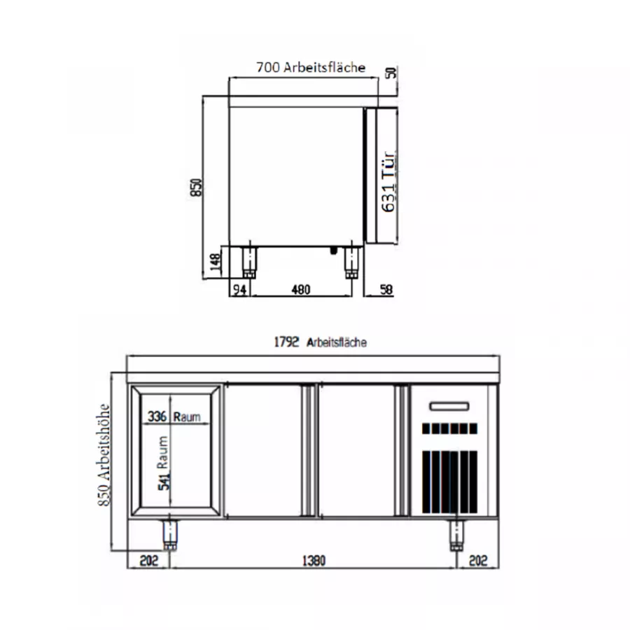 TOPLINE Kühltisch 700 / 3-fach GN1/1 mit 6 Schubladen