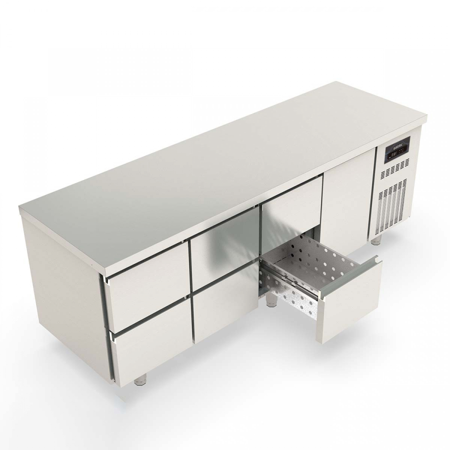 TOPLINE Kühltisch 700 / 4-fach GN1/1 mit 6 Schubladen / 1 Tür