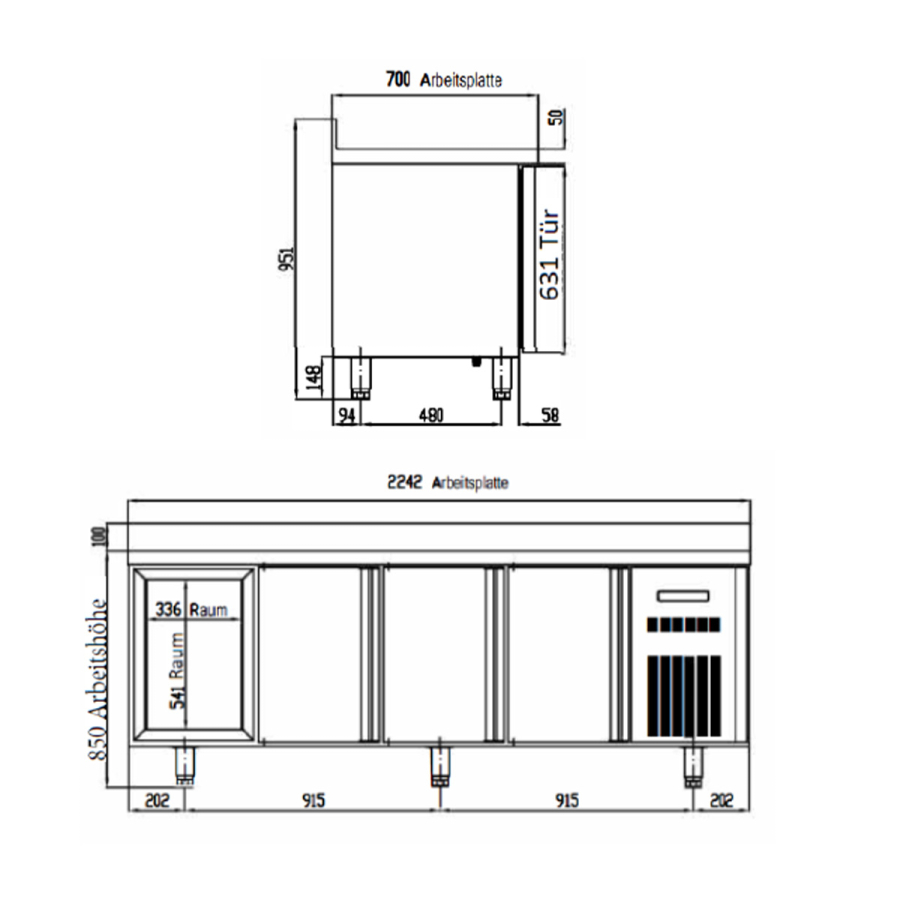 TOPLINE koeltafel 700 / 4-voudige GN1/1 met 8 lades & opkant