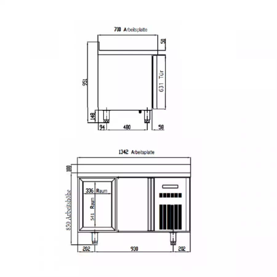 TOPLINE Tiefkühltisch 700 / 2-fach GN1/1 mit 2 Schubladen / 1 Tür & Aufkantung