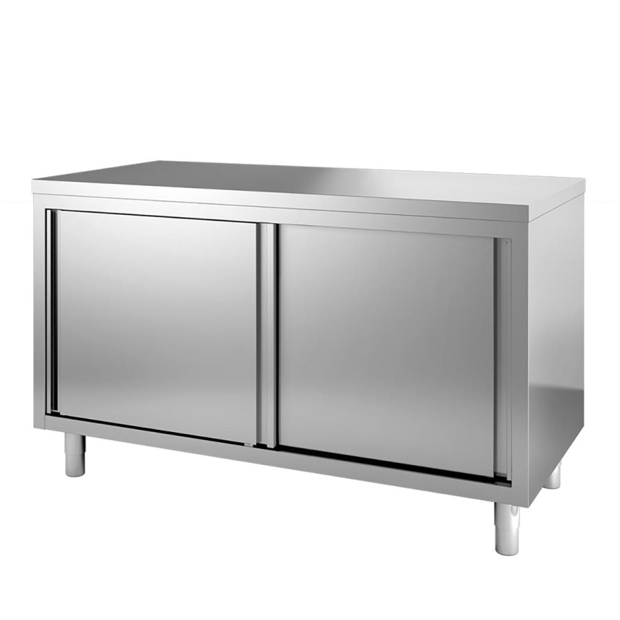 Werktafel 600 met 2 schuifdeuren - B 1500 - Gastro roestvrijstalen meubels