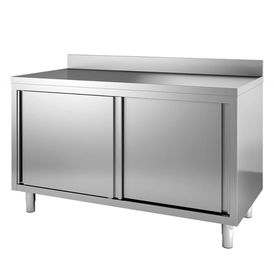 Werktafel 600 met 2 schuifdeuren en opstaande rand - B 1500 - Gastrohot