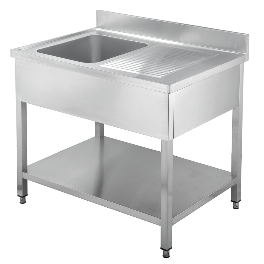 Spoeltafel 700 1 bak links afdruipvlak B 1000 - Topline spoeltafel met 1 bak en afdruipvlak, breedte 1000 mm
