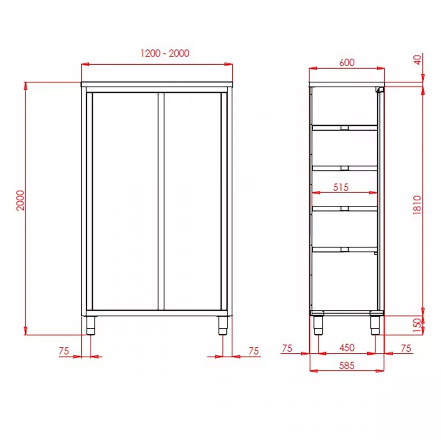 TOPLINE Hochschrank 600 / 2 Schiebetüren B:1800