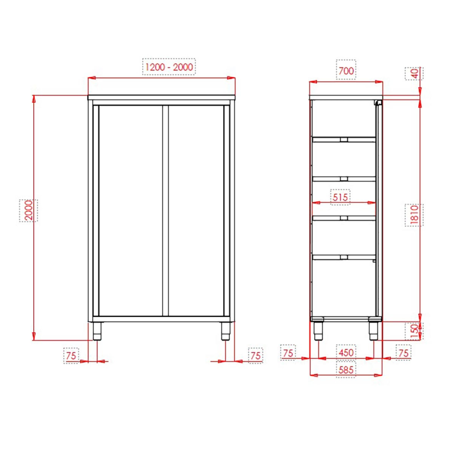 TOPLINE Hoge kast 700 / 2 schuifdeuren B:1200