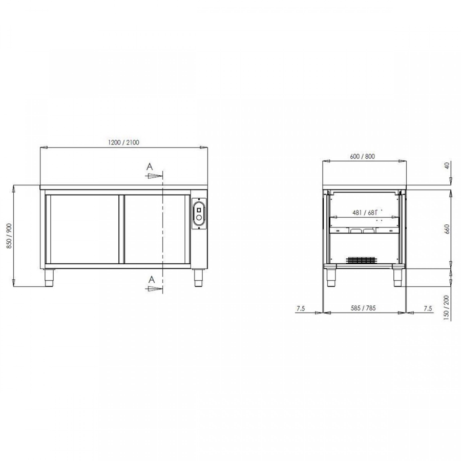 TOPLINE Wärmeschrank 700 / 2 Schiebetüren B:1400
