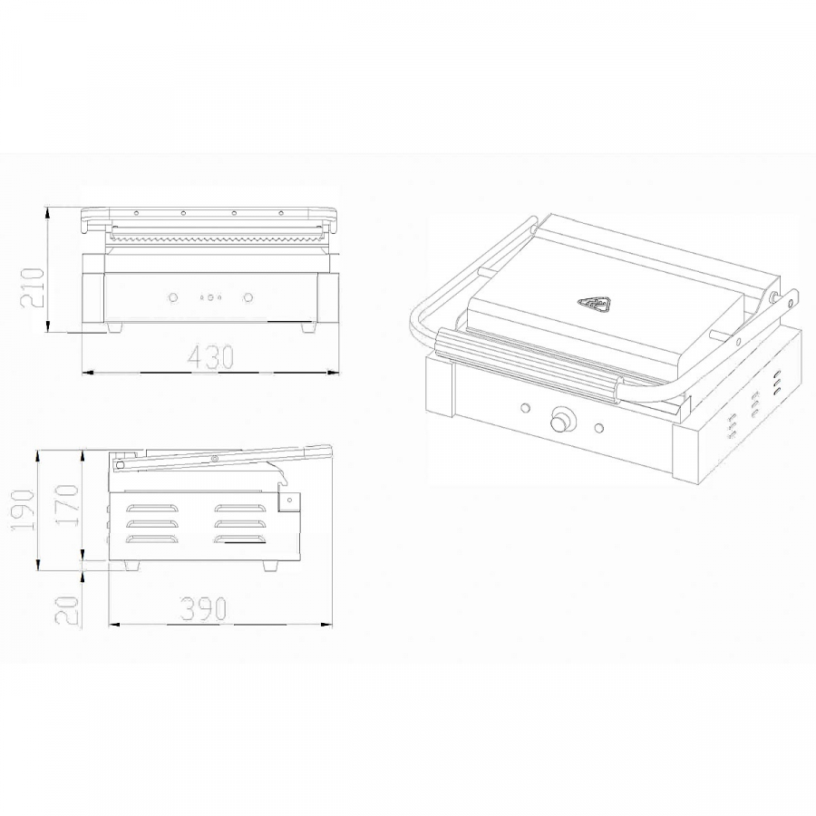 EASYLINE Elektro Kontaktgrill Breite 430 mm, oben & unten gerillt