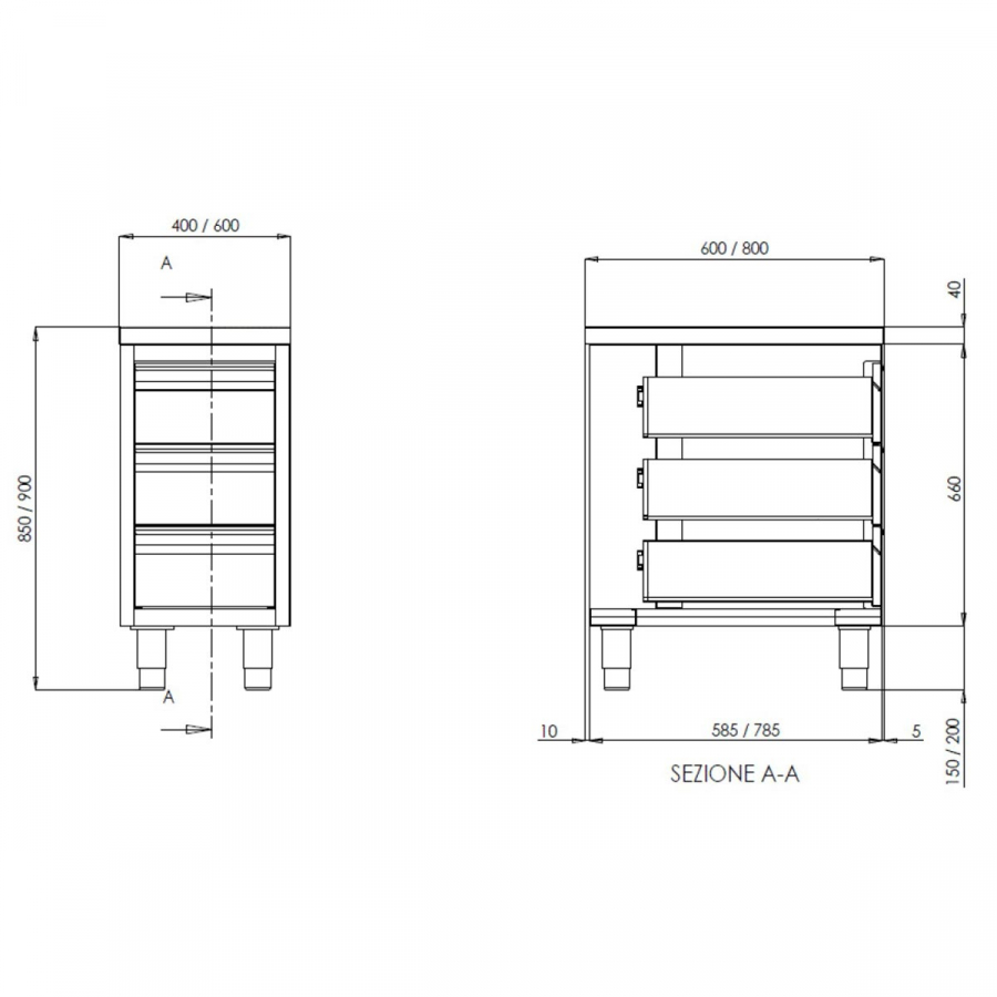 TOPLINE Schubladenschrank 700 / 3 Schubladen B:600