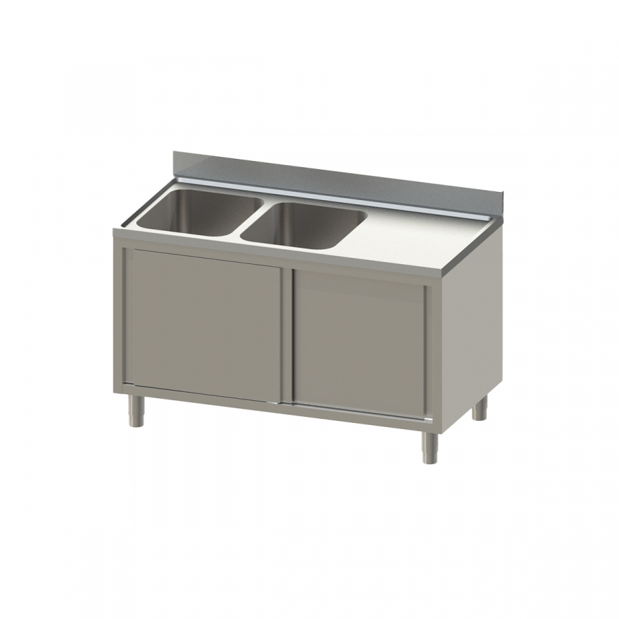 Topline Spülschrank 600 2 Becken links mit Schiebetüren B-1400 - Gastro Edelstahl Spültisch