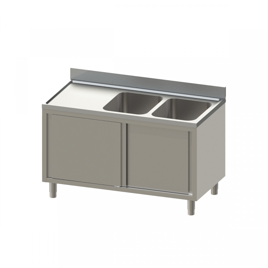 Topline Spülschrank 600 2 Becken rechts mit Schiebetüren B 1800 - Edelstahl Spültisch für die Gastronomie