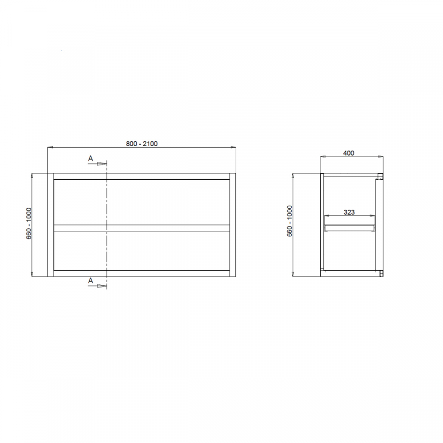 TOPLINE Wandhängeschrank 400 / offen B:1500