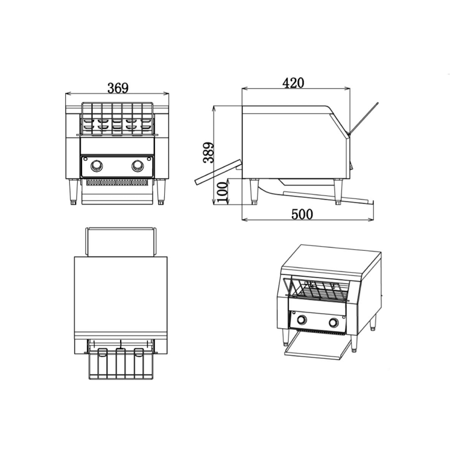 EASYLINE Elektrische doorlooptoaster, ca. 300-350 stuks per uur, 2,05 kW