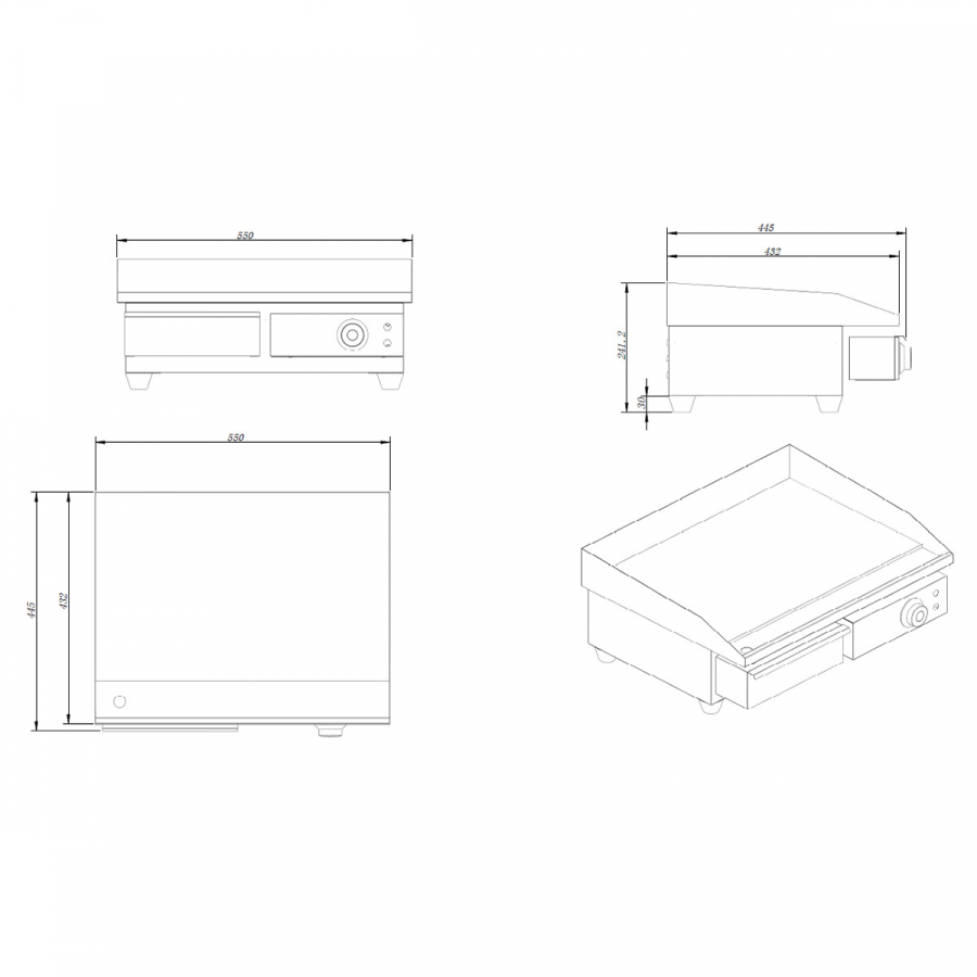 EASYLINE Elektro Grillplatte Breite 550 mm, Grillfläche glatt