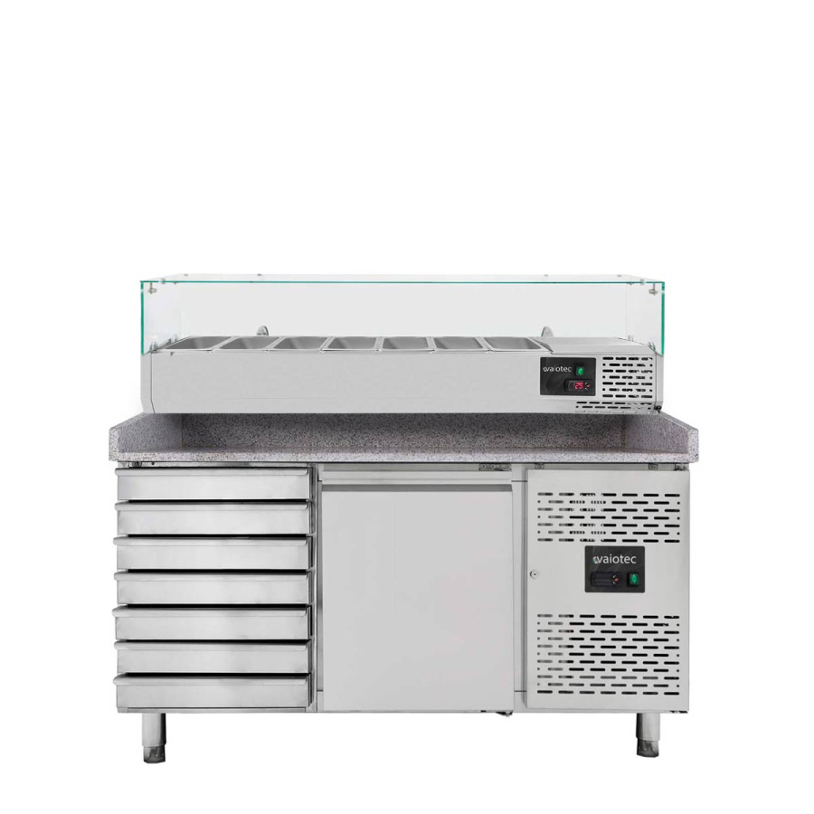 Pizzakoelwerkbank Easyline 800 1-deurs 7 laden grijs incl. koelopzet GN1/4 - Gastrohot