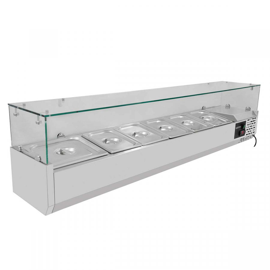 EASYLINE Pizzakühltisch 800 / 1-türig & 7 Schubladen "grau" inkl. Kühlaufsatz GN1/3