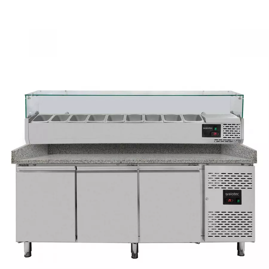 EASYLINE Pizzakühltisch 800 / 3-türig "grau" inkl. Kühlaufsatz GN1/3